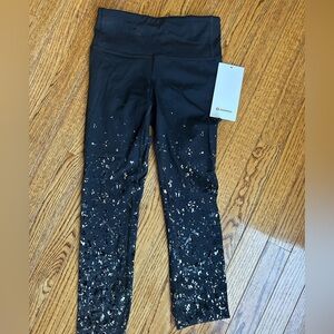 Lululemon athletica 4 ladies black capri high waisted sparkle silver pants new